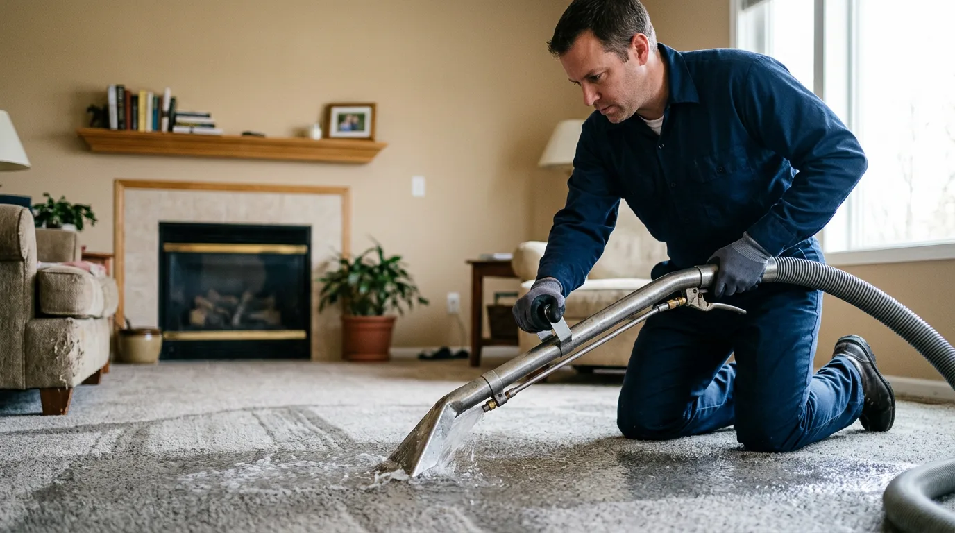 Water damage restoration technician working near Niantic, IL